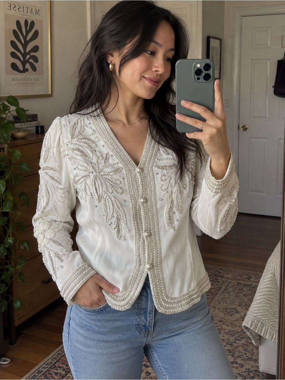 Vintage Jack Bryan Ivory Pearl Beaded Sequin Evening Jacket Size 10